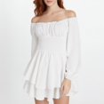 thumbnail image 2 of Womens Casual Ruffled Layered Evening Dresses for Fall Chiffon Culottes Crew Neck Knee Length Summer Dresses off Shoulder Swing Mini Business Casual Dresses, 2 of 9