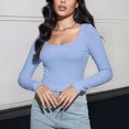 thumbnail image 2 of MeetoTime Womens Ribbed Long Sleeve Scoop Neck Tops Slim Basic Cropped Tees Fall Pullover Shirts, 2 of 7