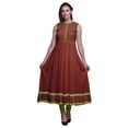 thumbnail image 1 of Bimba Robe Anarkali Damassé Brique Rouge2 Col Mandarin Sans Manches Kurtis pour Femmes Imprimé Robe Maxi Grande, 1 of 6