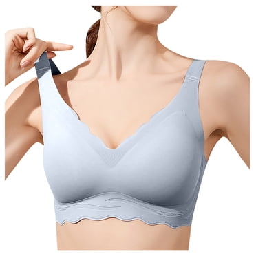 Fgnfyis Women's Seamless Bra Wavy Wireless Full Coverage Padded Smoothing No Underwire Comfort V Neck Bralettes Womens Bras Blue XL