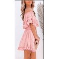 thumbnail image 2 of Women‘s Summer Off Shoulder Dress Pleated Flowy Neck Belt Printed Dress, 2 of 4