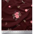 thumbnail image 1 of Soimoi Red Rayon Fabric Leaves & Pink Floral Printed Fabric 1 Yard 56 Inch Wide, 1 of 3