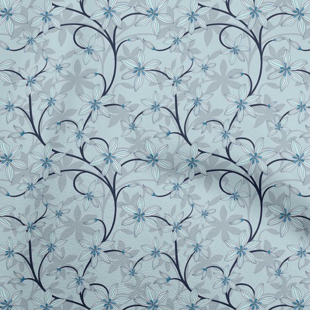 oneOone Tissu Flex Coton Bleu Moyen Floral Rétro Matériel de Robe Tissu Imprimé Tissu au Mètre 40 Pouces de Large