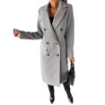 thumbnail image 1 of MAWCLOS Ladies Classic Solid Color Outwear Holiday Lapel Pea Coats Light Grey M, 1 of 3