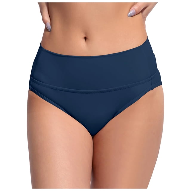 Women's Black High Waisted Bikini Bottoms - Retro Style, Basic Design, Full Coverage Swimsuit, Mid - Waist, Comfortable Material, S - XXL Sizes