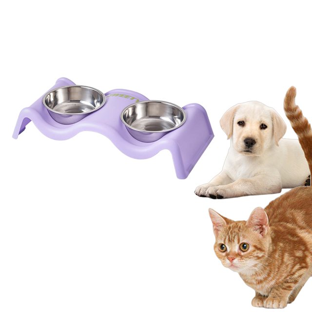 Stainless Steel Double Pet Bowl Durable Elevated Feeder For Cats And Dogs Easy Clean Non Dining Dishes