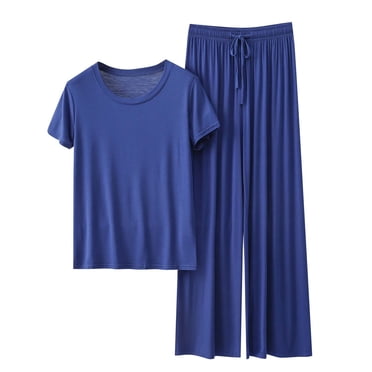 Timegard Lounge Sets for Women Summer Casual Loose Soft Solid Color Tshirts Pants Thin Pajamas Outfits