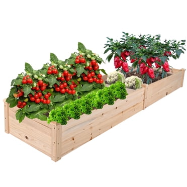 8 x 2ft Wooden Raised Garden Bed, Elevated Planter Box Container with Divider for Backyard Patio Grow Vegetables Herbs Flowers (96"x24"x9")