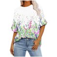 thumbnail image 1 of Pisexur Hauts d'Été pour Femmes Mode Décontractée Manches Courtes Col Rond T-Shirts Confortables Amples Surdimensionnés Imprimé Floral Blouses Hauts Mode T-Shirts Imprimés Graphiques Grande Taille Tops de Sortie S-5TG, 1 of 7