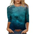 thumbnail image 1 of IROINID Hauts à Manches Longues Réduits pour Femmes T-shirt Imprimé Manches 3/4 Blouse Col Rond Ample Confortable Hauts de Détente, Marine, 1 of 5