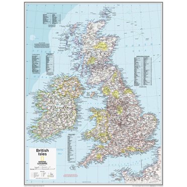 National Geographic Maps: British Isles Wall Map - Compact - 16 x 21 inch Poster - Front Lamination