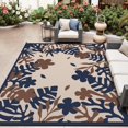 thumbnail image 1 of Outdoor Rug 6x9 ft Outdoor Carpet Camping Mat-Modern Floral & Leaf Rugs Reversible Mat Plastic Straw Rugs for Patio Camping RV Porch Balcony Backyard Picnic Deck Beach Beige&Dark Blue, 1 of 7