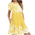 thumbnail image 1 of Weiqiqre Robes pour Femmes Été Décontractées à Manches Courtes Col Ras du Cou Robes T-Shirt Amples Évasées Mini avec Poches, 1 of 5