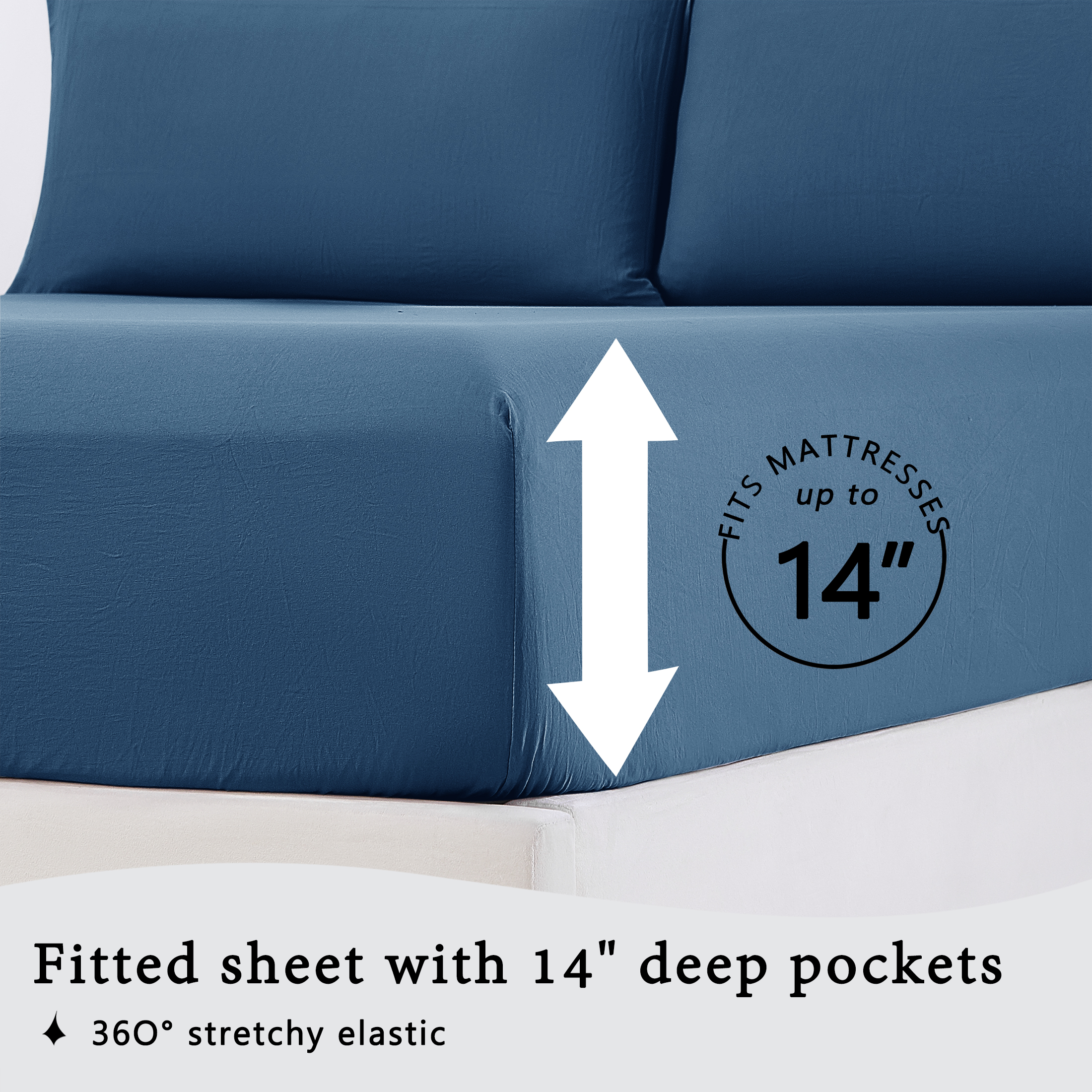 Mainstays Ensemble de draps en microfibre lavée ultra douce, Tres Grand Lit, Indigo Lavé, 4 pièces.