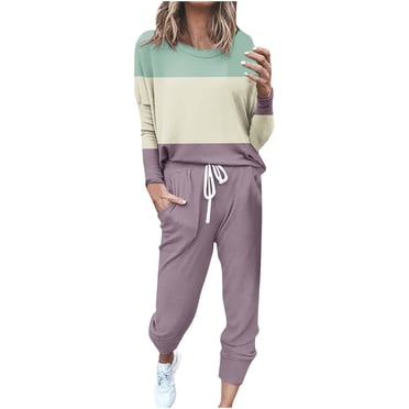 Cameland Tenues Quotidiennes, Deux Pièces pour Femmes Automne, Ensembles de Survêtement Colorblock pour Femmes 2 Pcs Ensembles Jogger avec Poches Manches Longues Survêtement de Jogging