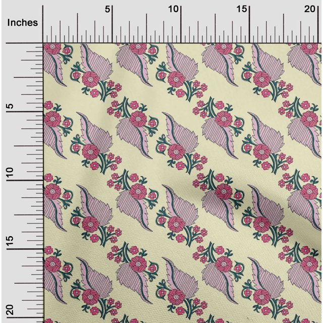 oneOone Georgette Viscose Fabric Leaves Block Printed Craft Fabric BTY 42 Inch Wide