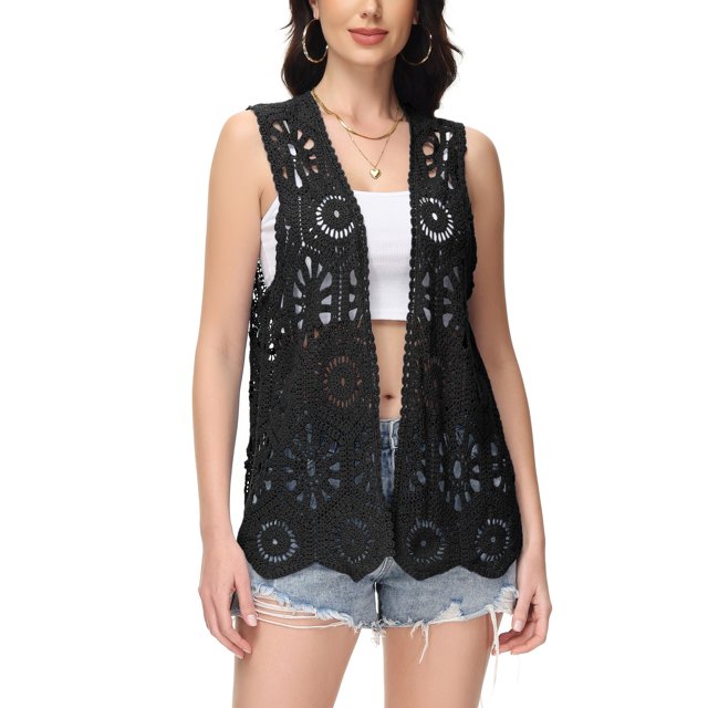 Women's Floral Crochet Lace Trim Open Front Cardigan