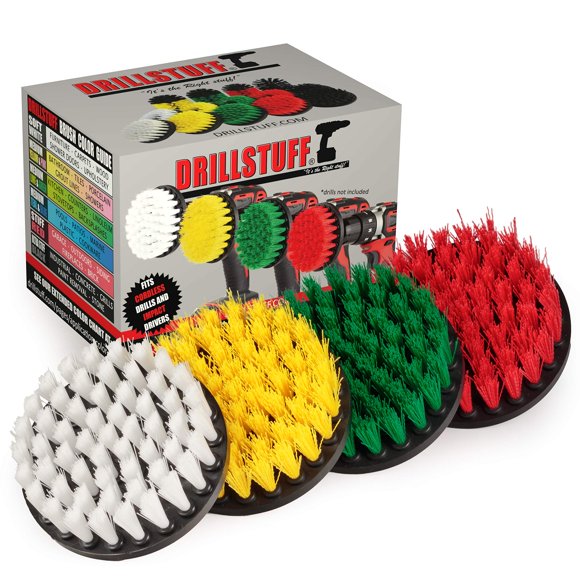 Drill Brush Attachment Power Scrubber Brush Set - 4in 4 Piece Soft, Medium and Stiff Power Scrubbing Brushes Drill Attachment â?? Spin Brushes for Cleaning Showers, Tubs, Bathroo