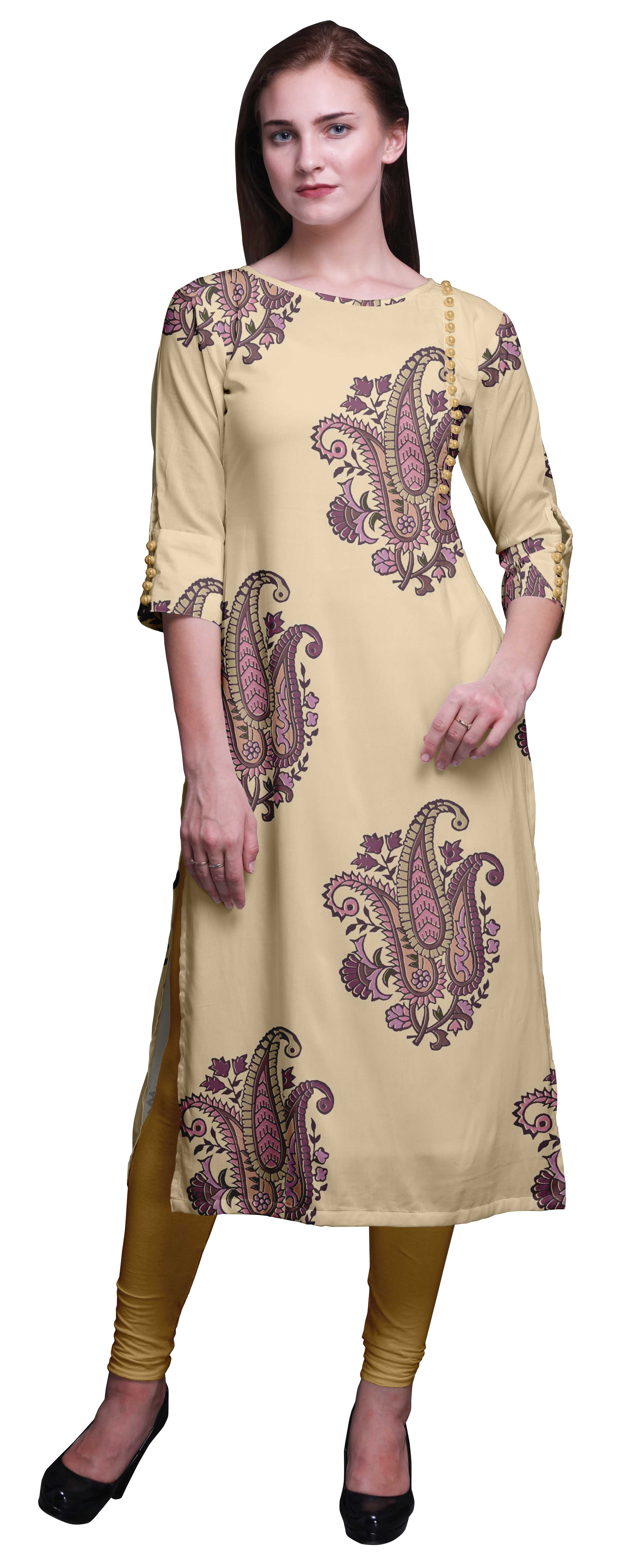 Bimba Kurta à Manches 3/4 Imprimée Kurti Droite Vêtements d'Été pour Femmes