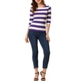 thumbnail image 2 of INSPIRE CHIC Chemises Rayées pour Femmes Coupe Ajustée Manches au Coude T-Shirt Col Bateau L Violet Blanc, 2 of 6