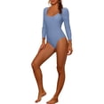 thumbnail image 4 of INSPIRE CHIC Women's 1 piece Long Sleeve Swimsuit Scoop Neck Backless Basic Rashguard Swimwear Bathing Suits Purple L, 4 of 5