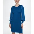 thumbnail image 2 of DKNY Robe Fourreau pour Femmes, Bleu Sarcelle, Extensible, Côtelée, Transparente, Non Doublée, Manches Blouson, Col Ras du Cou, Longueur Genou, pour le Travail, m, 2 of 6
