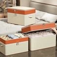 thumbnail image 3 of Double Layer Zipper Storage Bag, Large Capacity Clothes & Quilt Organizer, Portable Wardrobe Box with Reinforced Handle, Beige, 1-Pack, 3 of 7