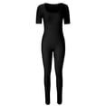 thumbnail image 4 of LOVZFMLL Women's Threaded Low Neck Short Sleeve Hip-lifting Slim Jumpsuit Black M, 4 of 6