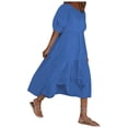 thumbnail image 2 of LOVZFMLL Mode Femmes Ample Couleur Unie O Manches Bouffantes Décontractée Manches Courtes Robe Bleu P, 2 of 4