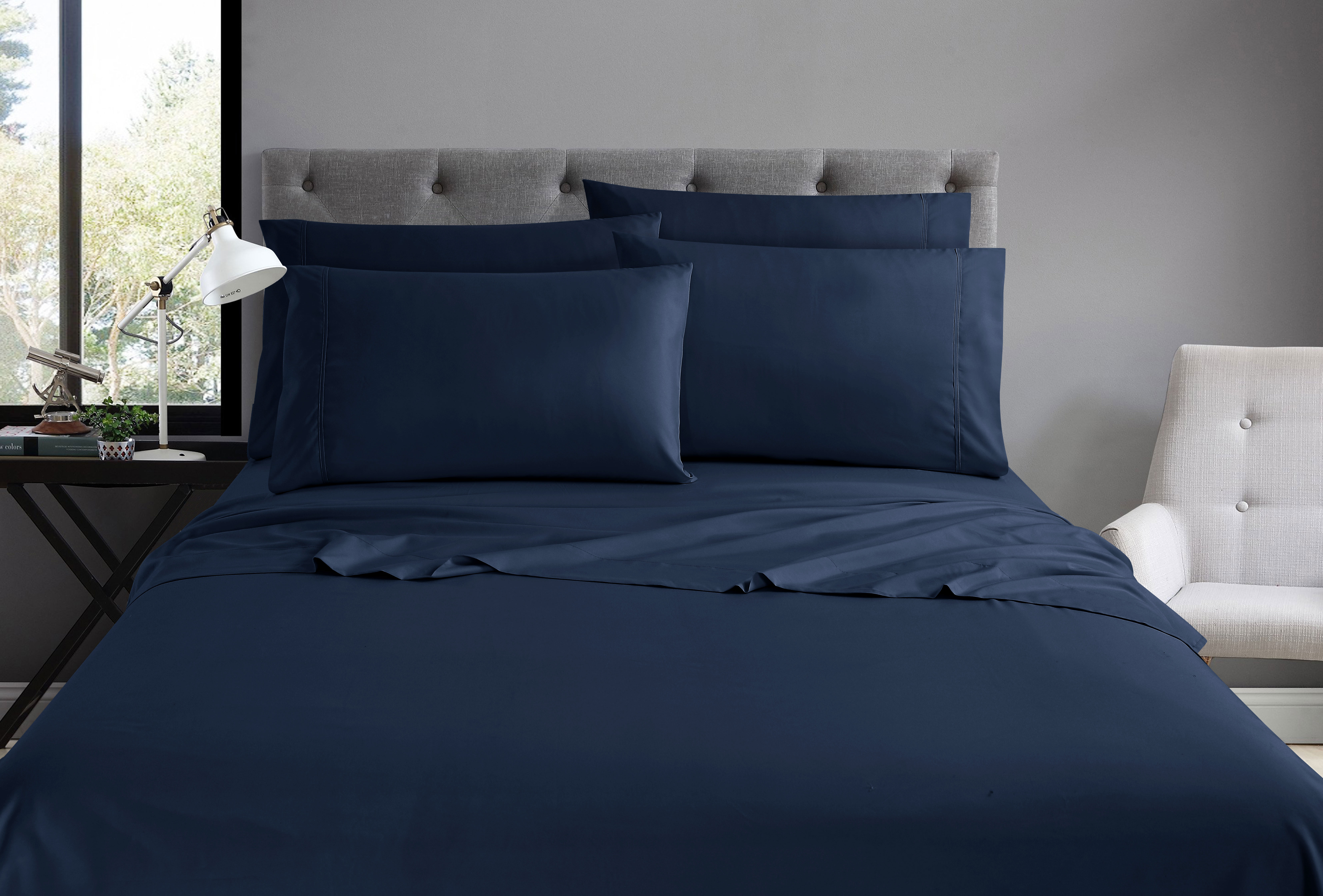 Ensemble de draps de luxe Swift Home 6 pièces avec taie d'oreiller additionnelle, Queen, Bleu marine