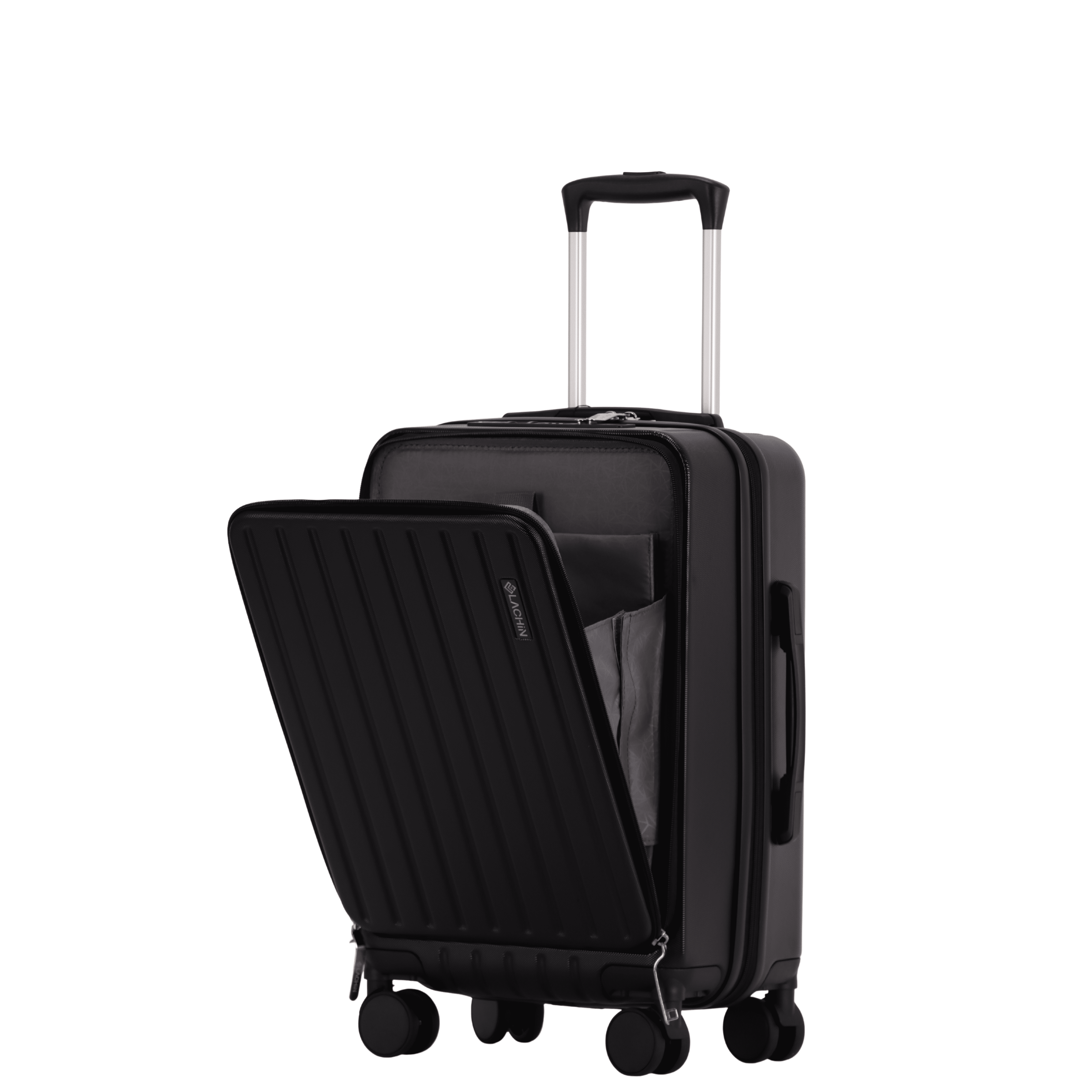 LACHIN Carry-On Hardshell Spinner Luggage, TSA Lock, USB & Type-C Ports, Front Laptop Pocket, 21.3 x 14.2 x 9 in, Black