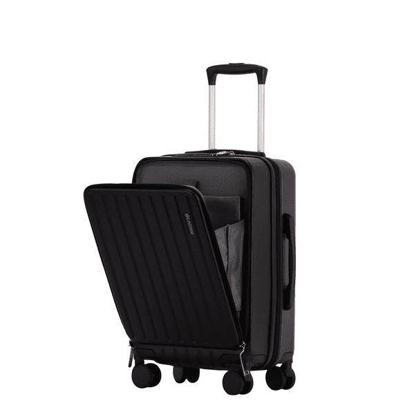 LACHIN Carry-On Hardshell Spinner Luggage, TSA Lock, USB & Type-C Ports, Front Laptop Pocket, 21.3 x 14.2 x 9 in, Black