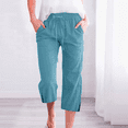thumbnail image 4 of Women Spring And Summer Solid Color Pocket Drawstring And Linen Casual Loose Straight Slit Home Cropped Pants plus Size Womens Pants Casual Work Loose Pants for Women Elastic Waist Casual Sweatpants, 4 of 6
