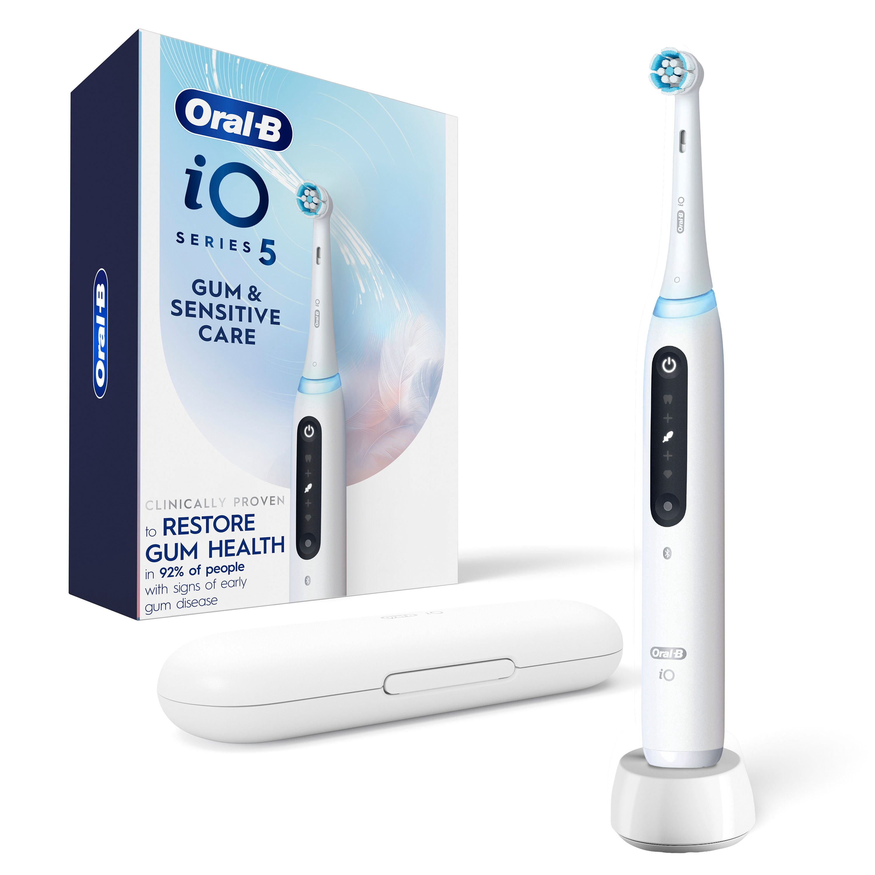 Oral-B iO Série 5 Soin des Gencives et des Dents Sensibles Brosse à Dents Électrique avec Tête de Brosse, Rechargeable, Blanc