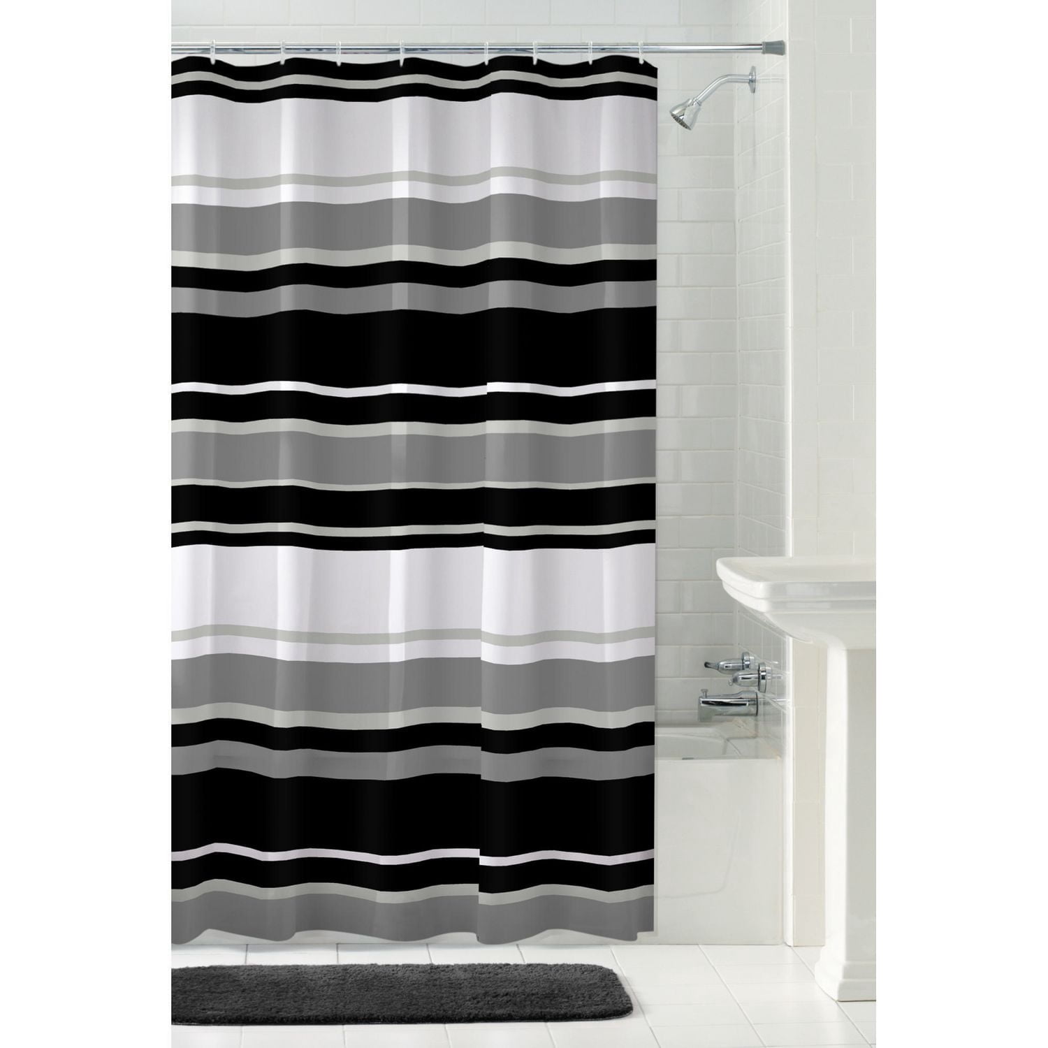 Mainstays James Stripe Waterproof PEVA Shower Curtain or Liner, 70" x 72", Black
