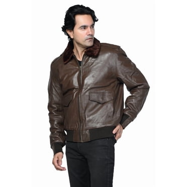 Men's Leather Jacket with Genuine Fur Collar