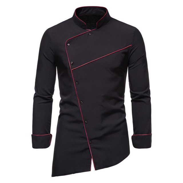 CEHVOM Chemise Décontractée à Col Montant pour Hommes Ourlet Incliné Manches Longues