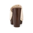 thumbnail image 2 of BLISSFUL STEP Women's Shoes Platform Chunky Heels Open Toe Rivet Faux Suede Slides Sandals Beige 9.5, 2 of 7
