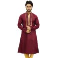 thumbnail image 2 of Atasi Chemise Tunique Décontractée pour Homme en Coton Long à Col Mandarin Bordeaux - Grand, 2 of 7
