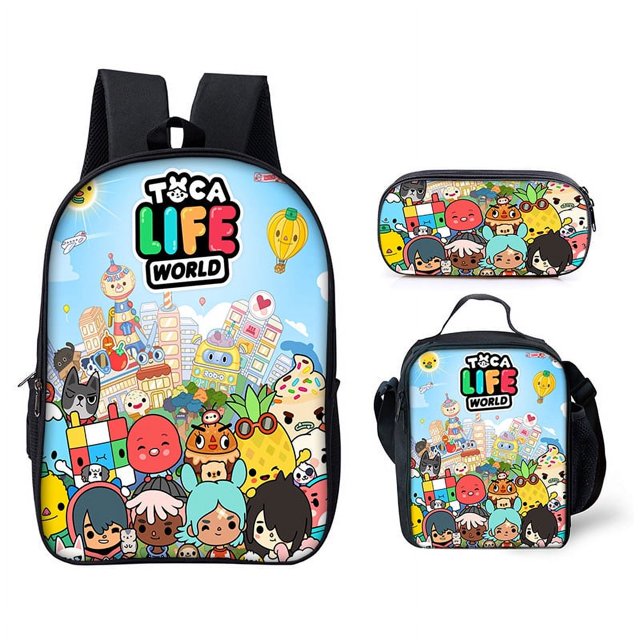 Ensemble de Trois Sacs à Dos Toca Life World avec un design d'Animation de Dessin Animé vibrant. Comprend un Grand Sac à Dos avec Bretelles Ajustables et un Compartiment Spacieux, un Porte-Crayons et une Petite Sacoche, Tous Mettant en Vedette des Personnages et des Scènes Colorés de Toca Life World. Idéal pour les Fournitures Scolaires, les Sorties Décontractées Ou les Voyages. Convient aux Adultes et aux Amateurs de designs Animés.