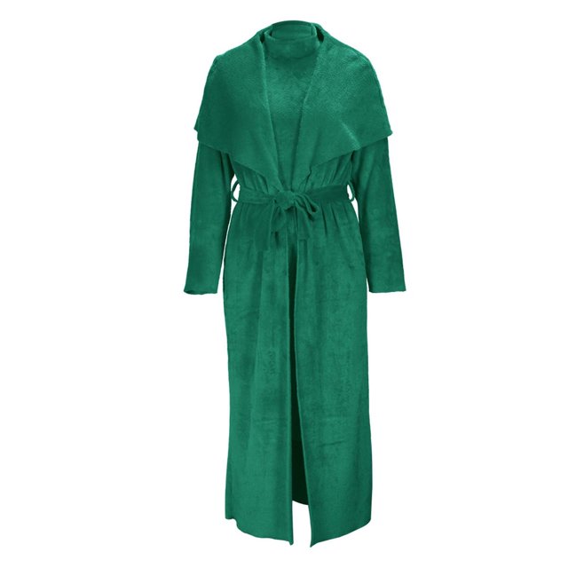 Pompotops Manteau une Pièce pour Femme, Deux Façons de Porter, Robe Cardigan Ajustée Réversible en Velours, Manteau Long Ample, Ensemble Deux Pièces + Ceinture en Solde