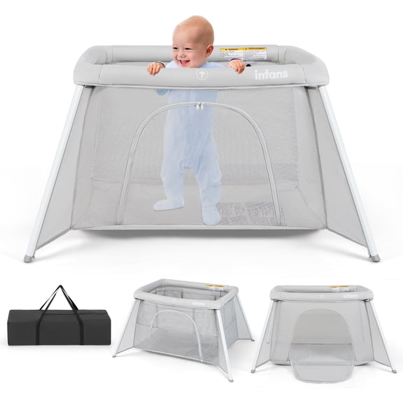 INFANS Travel Crib , Parc pour Bébé Portable avec Berceau Amovible, Matelas Doux, Sac de Transport, Parc Pliable et Léger pour la Chambre de Bébé pour Nouveau-Nés et Tout-Petits (Gris Pâle)