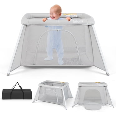 INFANS Travel Crib , Parc pour Bébé Portable avec Berceau Amovible, Matelas Doux, Sac de Transport, Parc Pliable et Léger pour la Chambre de Bébé pour Nouveau-Nés et Tout-Petits (Gris Pâle)