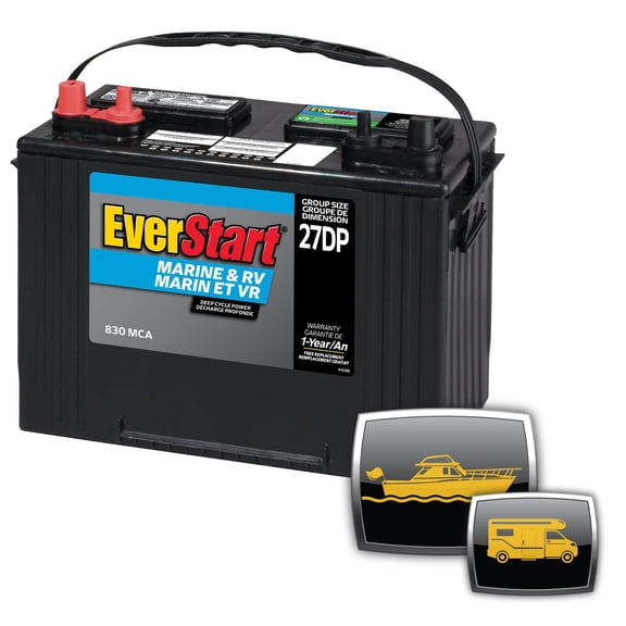 EverStart Marine 27DC-850N, 12 Volt, Marine/RV Battery, Group Size 27, 800 MCA