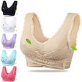 thumbnail image 3 of Women Front Cross Adjustable Side Buckle Lace Vest Wireless Sport Bra, 3 of 5
