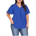 thumbnail image 1 of Frostluinai Women's Tops Plus Size Ruffle Short Sleeve Tunic Shirts V Neck Pleated Tshirts Solid Color Flowy Blouses Lightweight Going Out Tees, 1 of 7
