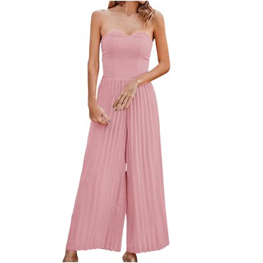 Penkiiy Jumpsuits for Women Women Fashion Solid Color Casual Lapel Belt Short Sleeve Overalls Pink M Jumpsuits