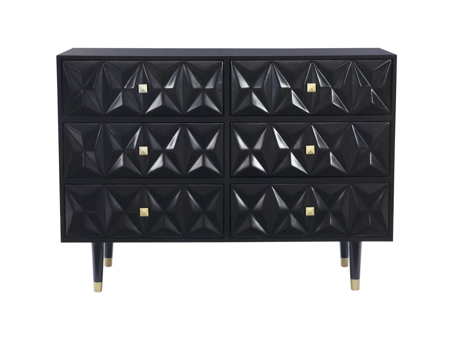 Geometric Six Drawer Dresser, Black