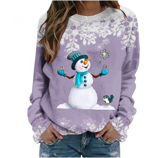 Femmes Pulls- Pull-Drop Épaule Col Rond Manches Longues Noël Tricot Sweat-Shirts Floraux Décontractés Tops pour Automne/printemps/hiver Rouge L