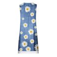 thumbnail image 4 of Pisexur Robe en Denim pour Femme Sans Manches à Col en V, Robe Midi à Fleurs, Décontractée, Fente Latérale, Robe-Chemise en Jean, 4 of 4
